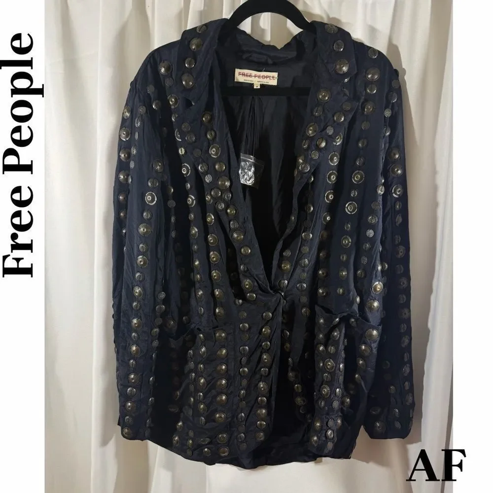 Free People Corrie Coin Blazer Black Bronze Coins Medium New